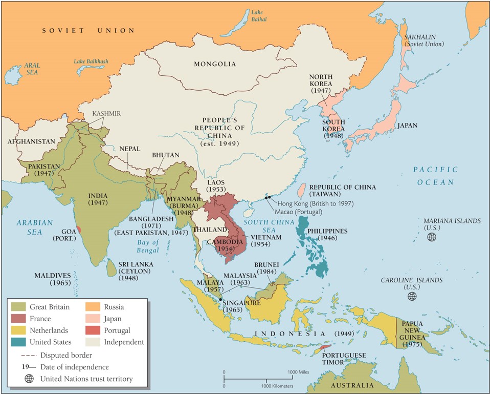 <p><span>According to the Decolonization in Asia Map, the People's Republic of China was established in</span></p>