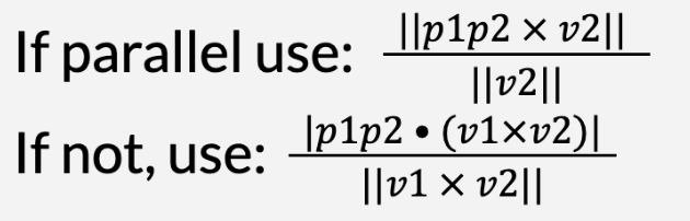 <p>p1 and p2 are points on the line, v1 and v2 are the direction vectors of the lines</p>