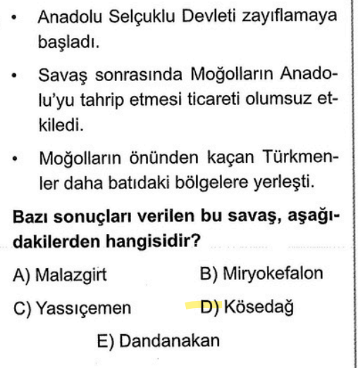 <p>Kösedağ Savaşı, Anadolu Selçuklu Devleti'nin Moğollara (İlhanlılar) yenildiği ve yıkılma sürecine girdiği dönüm noktasıdır. Bu savaşla Anadolu'da Türk siyasi birliği bozulmuş ve İkinci Beylikler Dönemi başlamıştır.</p>