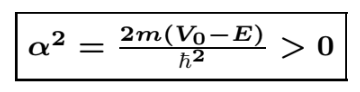 <p>ψ2(x)= C exp(-αx) + D exp(αx)</p><p> with alpha<sup>2</sup> expression in the image</p><p>Set D=0 or not square integrable (blows up at large +ve x)</p>