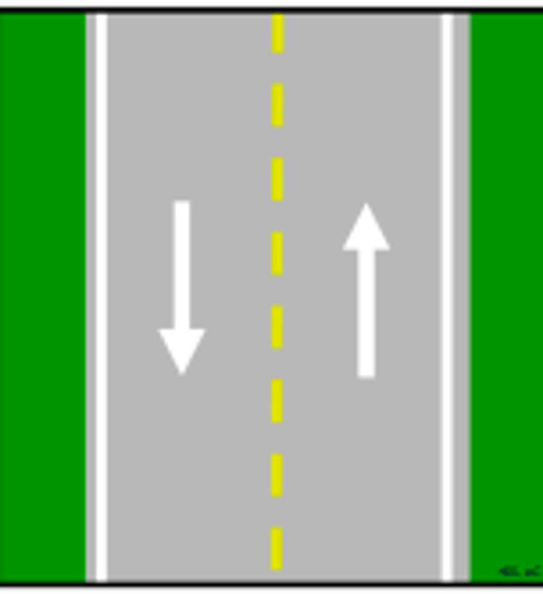 <p>two direction roadway, passing permitted on both sides</p>