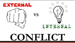 <p>the main problem or struggle in a story</p>
