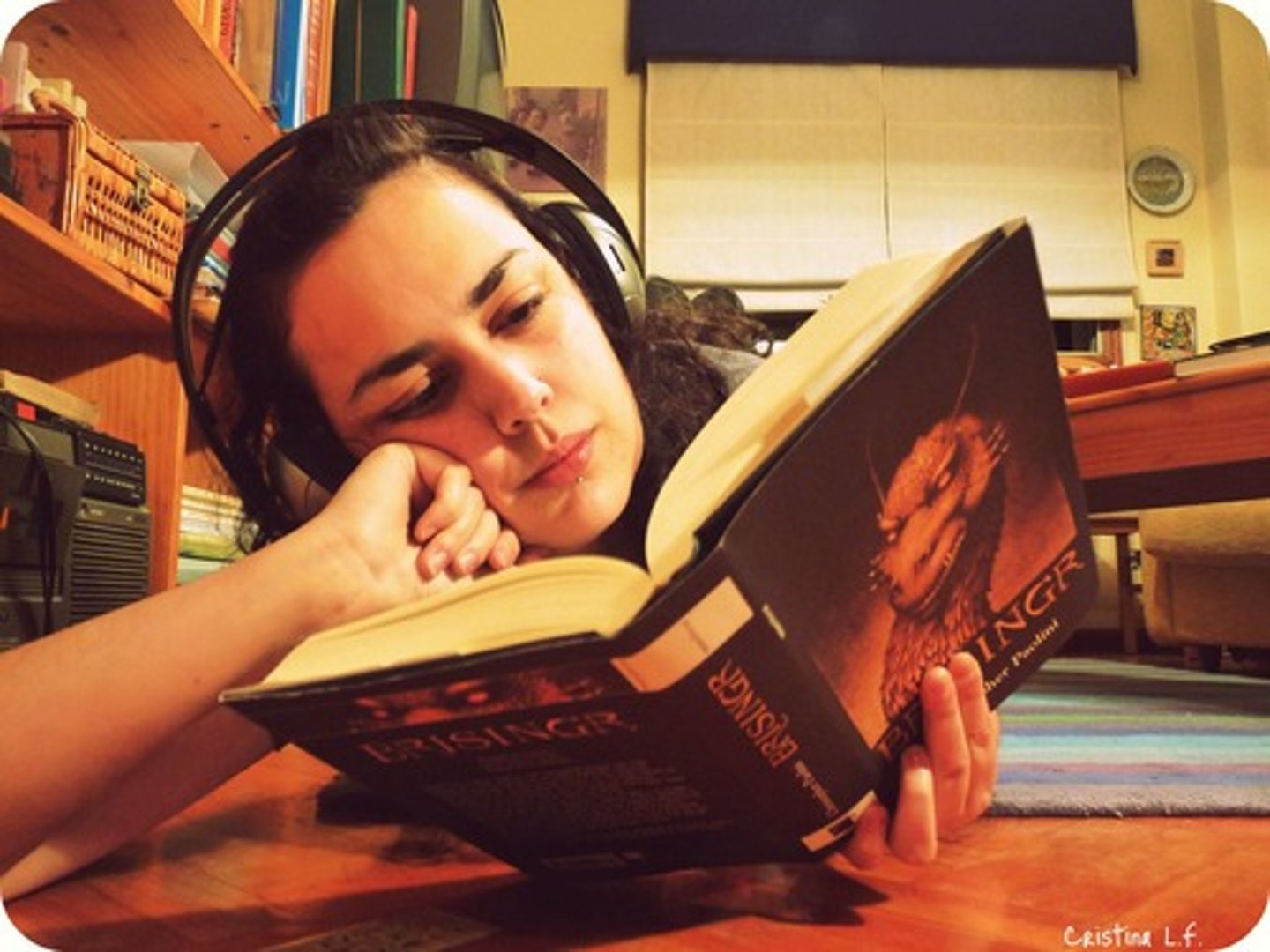<p>reading a book</p>