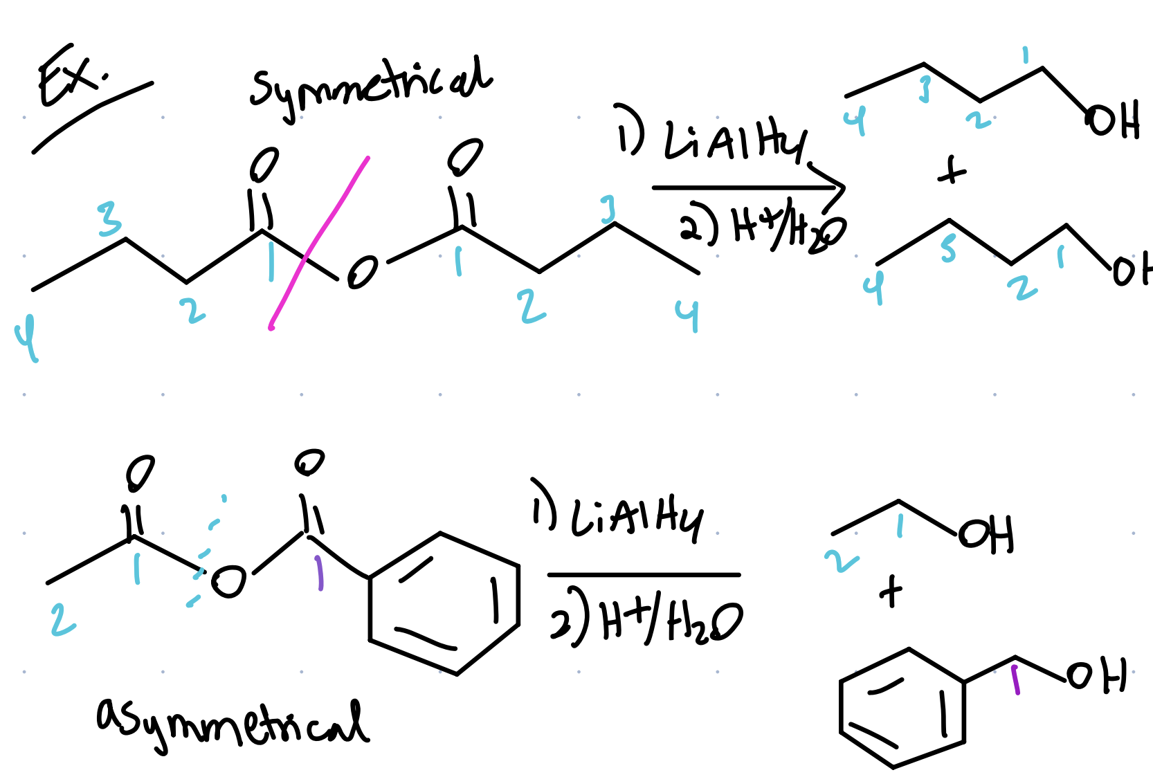 <p>Anhydride → two 1° alcohols</p>