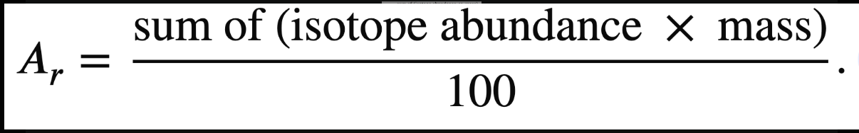<p>the sum of isotopic abundance multiply by isotopic mass divided by 100</p>