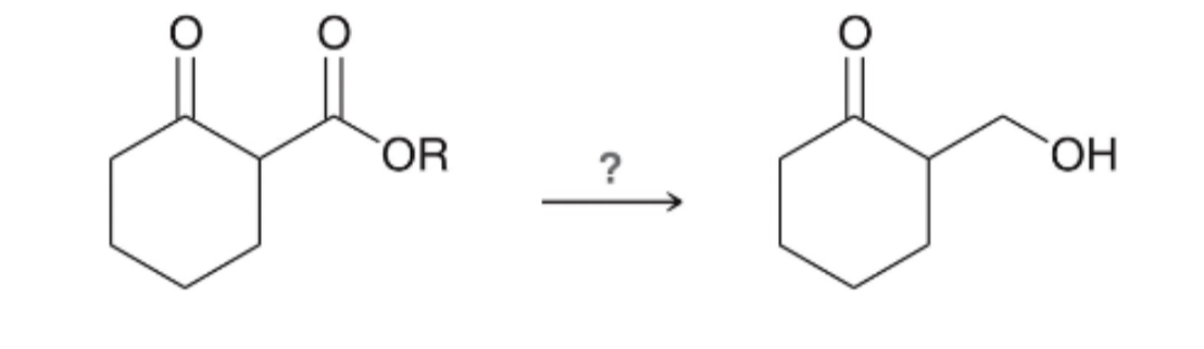 <p>usually would use LAH (LiAlH4) to remove carbonyl from ring, but this would also remove the ketone, which we don’t want. If an acetal is formed first, LAH can be used to remove the carbonyl, and then add H3O+ to get desired product.</p>