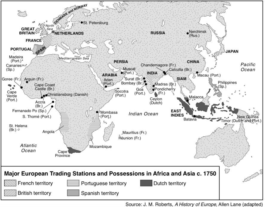 <p>Which Europeans controlled the waterways connecting the Indian Ocean to the Pacific Ocean?</p>
