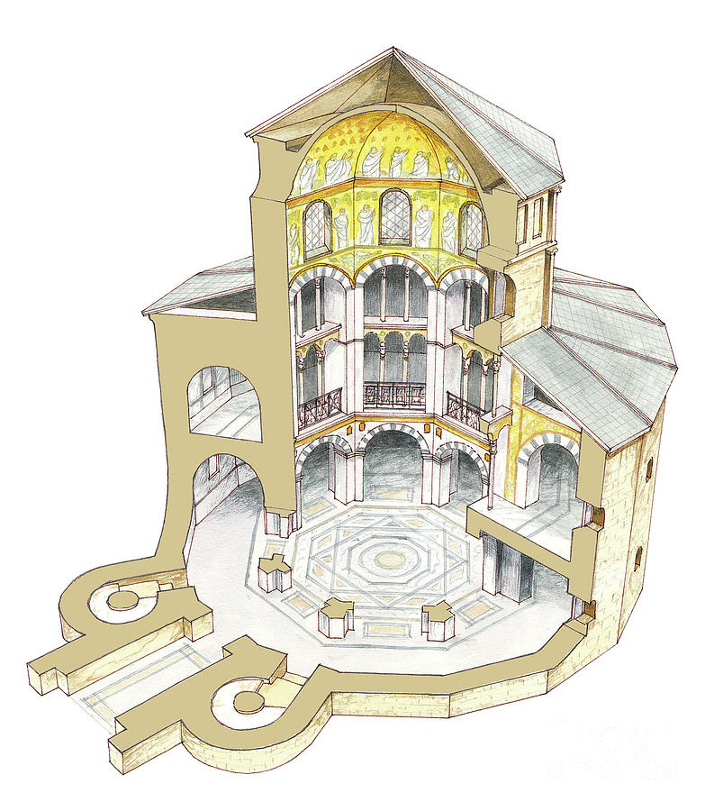 <p>Aachen (11.17-11.19), Charlemagne's chapel; centralized plan inspired by Byzantium.</p>
