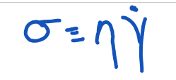 <p>Stress (Pa) = viscosity (Pa s) x shear rate (s-1). Shows a delayed, irreversible response. Higher viscosity = bigger the delay.</p>