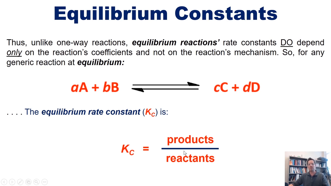<p>Kc = Kforward / Kreverse</p><p></p><p>Kc = rate </p><p></p><p>Kc = [B]^m/[A]^n</p>