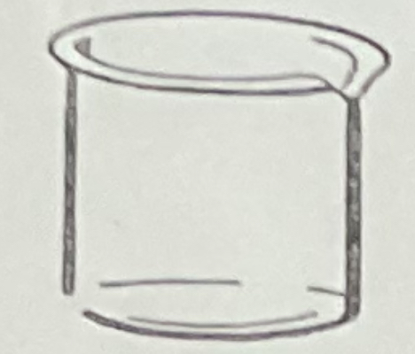 <p>glass or plastic container that holds and measures liquids</p>
