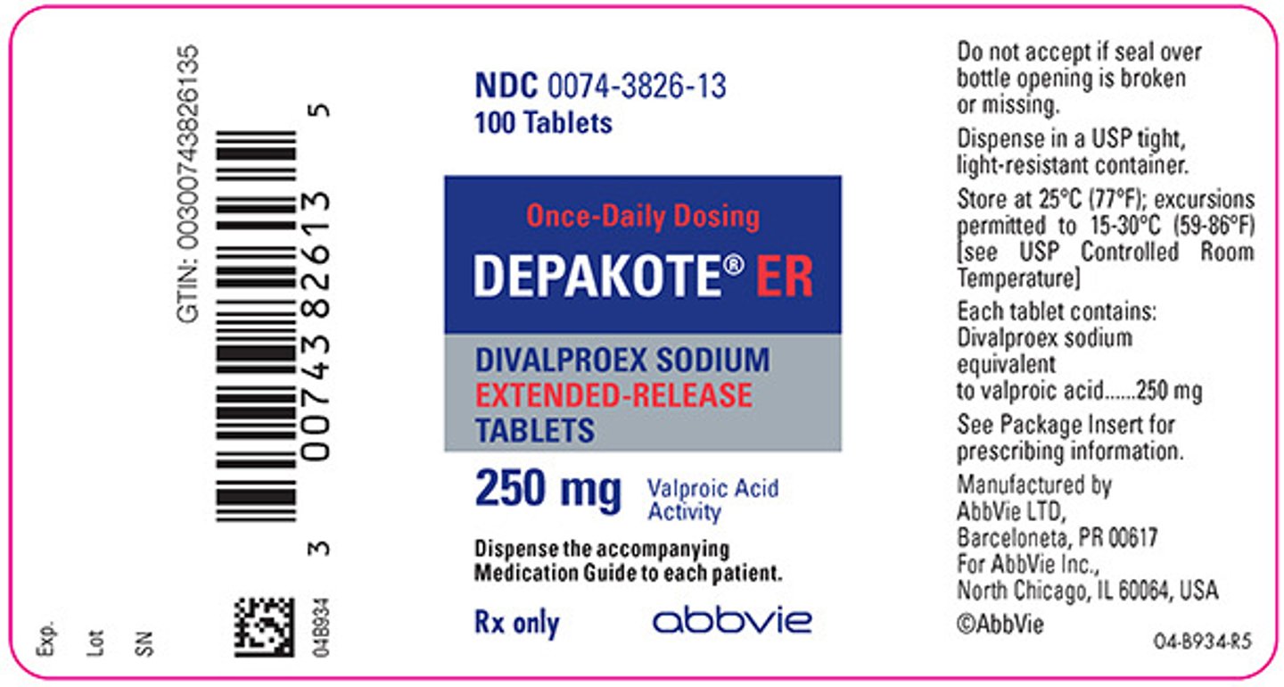 <p>Generic Name: Divalproex</p><p>Therapeutic Class: Anticonvulsant</p><p>Indication: Treat seizures; bipolar disorder; prevent migraines</p>