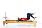 <p><strong>Setup</strong></p><ul><li><p>Lying supine in neutral spine position, feet hip width apart, toes of one foot placed on footbar, other leg bent at 90 90 degree angle in hip and knee joints (tabletop position)</p></li><li><p>Resistance: medium to heavy | <strong>Springs: 3R or 3R+ 1B</strong></p></li></ul><p><strong>Movement</strong></p><ul><li><p>Exhale: Straighten working leg</p></li><li><p>Inhale: Bend leg, return to start position</p></li></ul><p><strong>Muscle Focus</strong></p><ul><li><p>Hip extensors</p></li><li><p>Knee extensors</p></li></ul><p><strong>Objectives</strong></p><ul><li><p>Hip extensor strength</p></li><li><p>Knee extensor strength</p></li><li><p>Ankle and foot control</p></li><li><p>Pelvic lumbar stabilization</p></li></ul><p><strong>Cues</strong></p><ul><li><p>Initiate movement with hip extensors</p></li><li><p>Straighten leg completely, avoiding hyperextension</p></li><li><p>Keep bent leg stable</p></li><li><p>Establish plantarflexion when leg is straight</p></li><li><p>Keep heel stable</p></li><li><p>Maintain pelvic lumbar stabilization</p></li></ul><p></p>