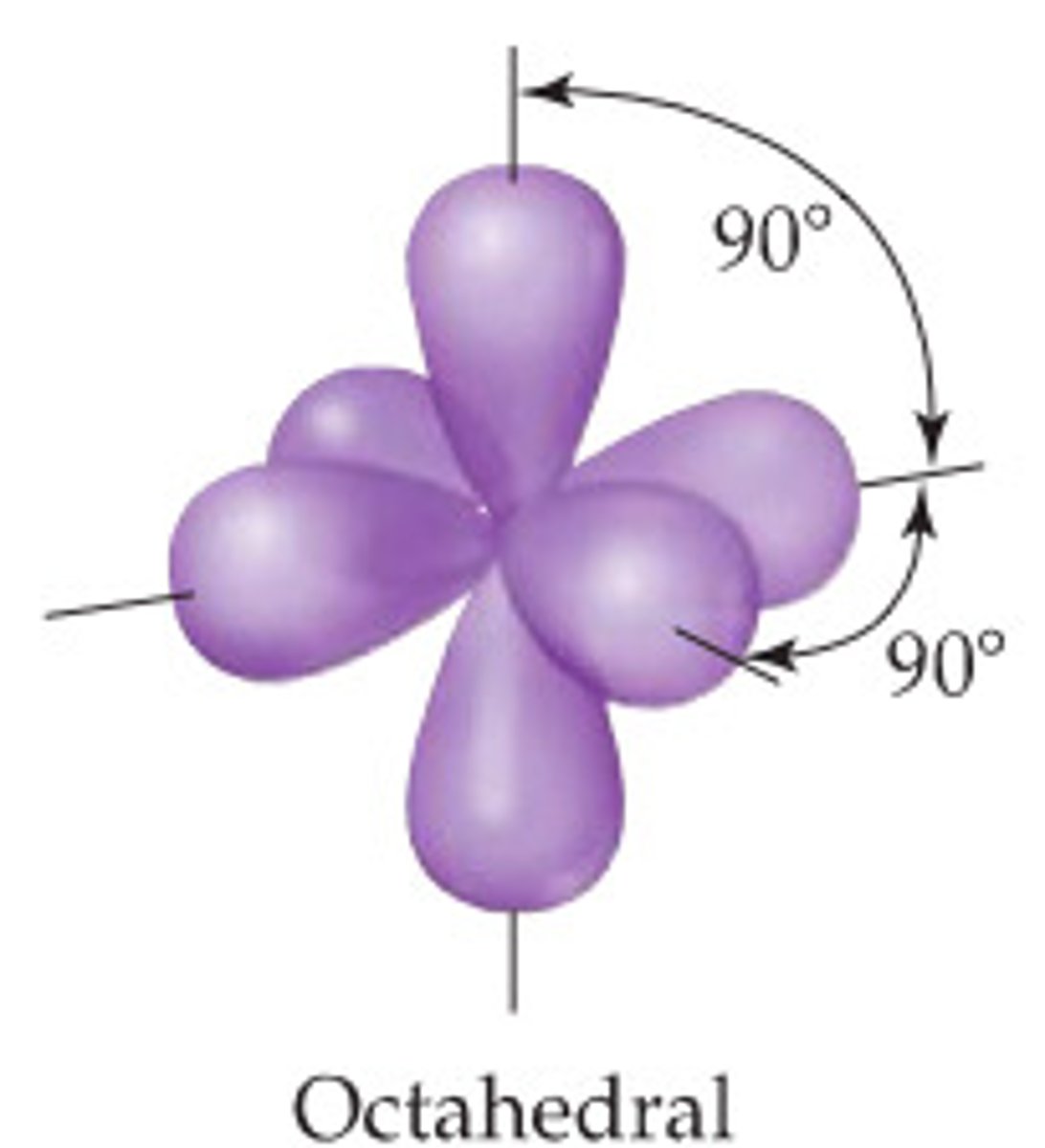 <p>6 hybrid orbitals</p><p>- square bipyramidal (octahedral)</p>