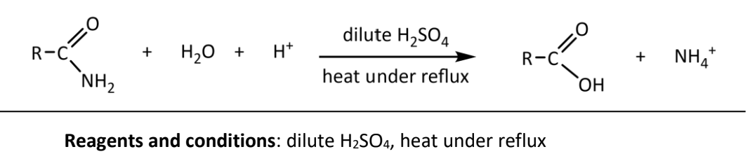 <p>RnCs: dilute H<sub>2</sub>SO<sub>4</sub>, heat under reflux </p>