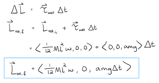 <p>same as momentum principle, but its deltaL instead of deltaP and net torque instead of net force. </p>