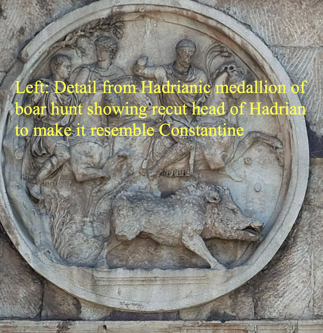 <p>These three emperors reigned in the 2nd century CE, and were called the “<strong><u>good emperors” </u></strong>: they brought a stable administration, economic prrosperity, trade between regions, and successful military campaigns.</p><ul><li><p>Emperors included were 2 centuries prior to Constantine ruled, and he wanted to focus on the known good emperors because the past years were not good</p></li><li><p>Constantine trying to remind people of these good emperors that came before the bad, <strong>pushing the association between himself and these good emperors (PROPAGANDA)</strong></p></li><li><p>Monuments are often defaced in an attempt to erase previous rulers, but he was trying to push the association, “i will be a good ruler” ***<strong>know that this is propoganda, pushing a narrative. This is obvious in how the emperors heads were re-cut to look like Constantine. </strong></p></li></ul><p></p>