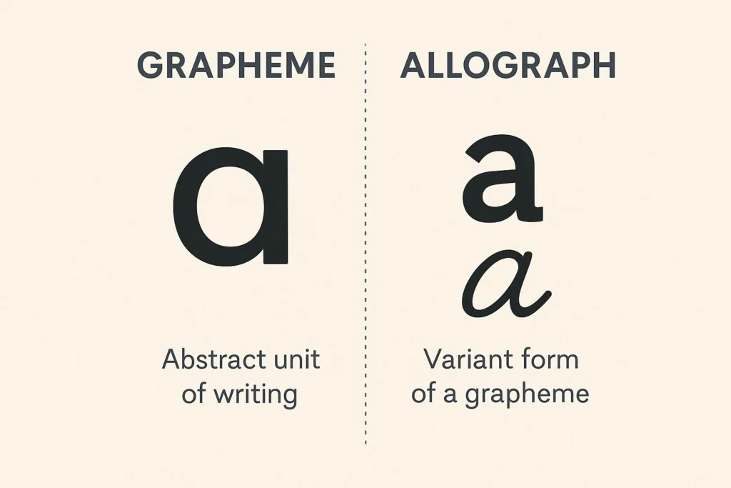 <p>a variant of a grapheme (like the style, cursive, capital,…)</p>