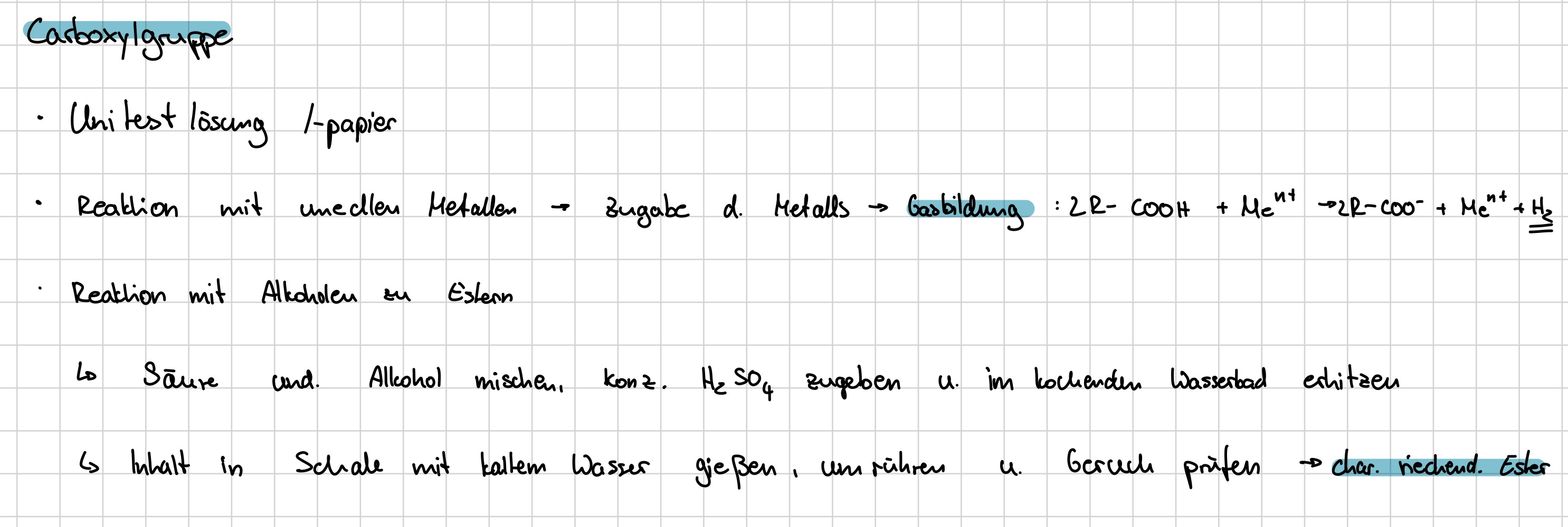 <p>Unitest oder Gasbildung durch unedles Metall oder Veresterung </p>