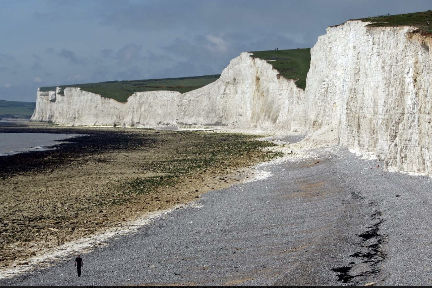 <p>along the transition between coastal regions and the deep ocean, turbidity currents deposit graded beds where in the deep-ocean realm only fine clay and plankton provide a source for sediment </p><ul><li><p>clay eventually settles out onto the deep seafloor, forming deposits of finely laminated mudstones, and plankton shells settle to form chalk (from calcite shells) or chert (from silica shells)</p></li><li><p>deposits of mudstone, chalk, or bedded chert indicate a deep-marine origin</p></li></ul><p></p>