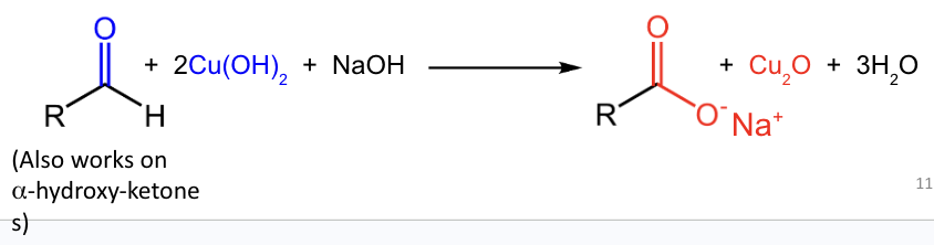 <p>Cu<sup>2+</sup> is reduced to Cu<sub>2</sub>O.</p>