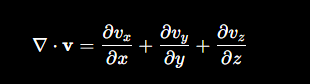 <p>The amount a vector field spreads out from or converges into a point. </p><p>Eg. Positive divergence → source (fluid leaving)</p><ul><li><p>Negative divergence → sink (fluid entering)</p></li></ul><p></p>
