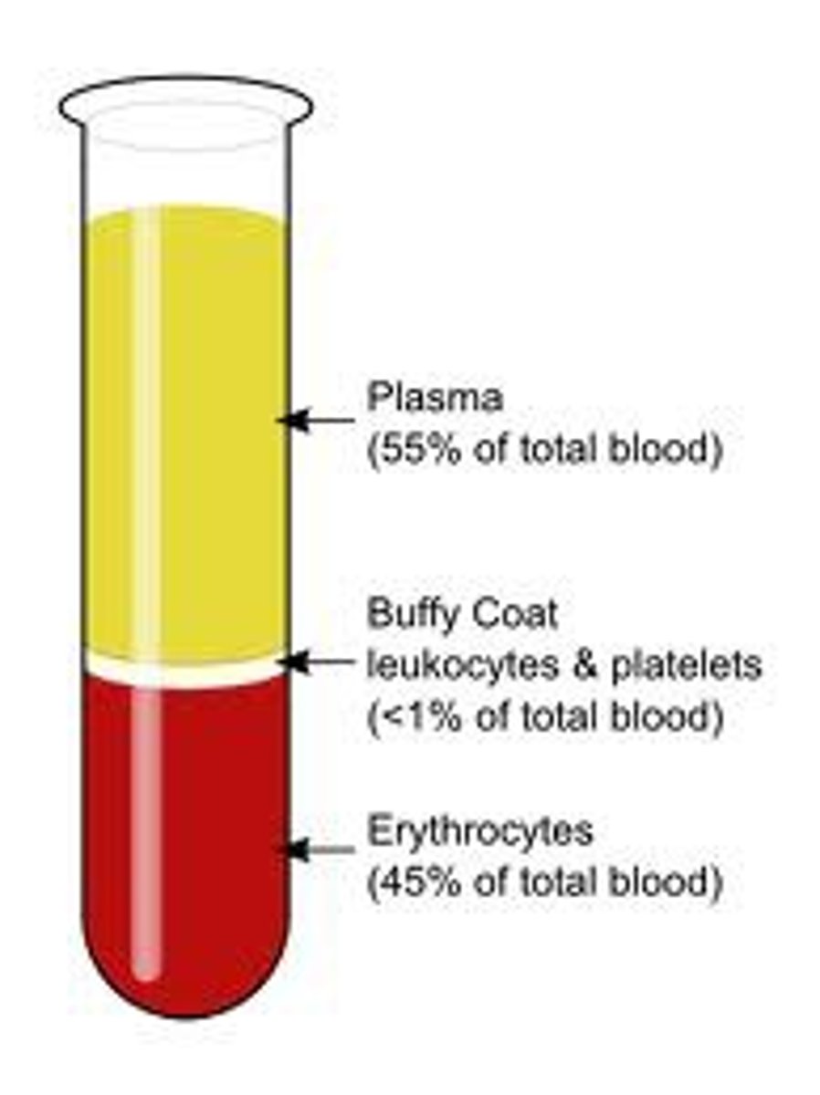 <p>1. plasma</p><p>2. buffy coat (WBC's)</p><p>3. RBC's</p>