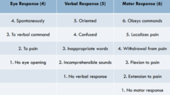 <p>scale (3 to 15) used to classify the severity of traumatic brain injury based on ocular, verbal, and motor responses.</p>