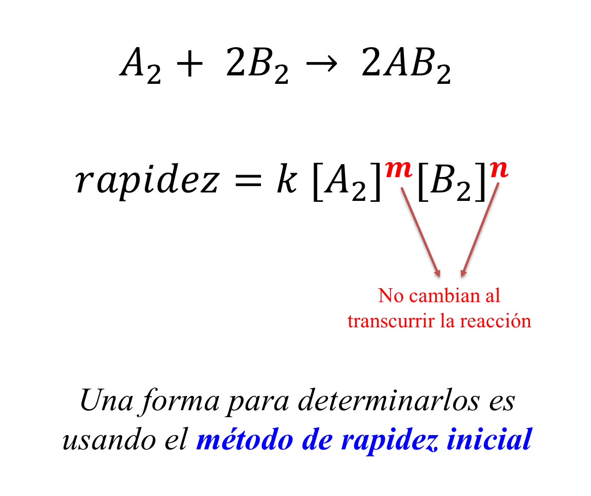 <p><span style="font-family: Helvetica; line-height: normal; font-size: 18px;">𝒎 </span><strong>y</strong><span style="font-family: Helvetica; line-height: normal; font-size: 18px;"> 𝒏</span><strong>: </strong><span><strong>Órdenes de reacción </strong></span>con respecto a cada reactivo e <strong>indica cómo la rapidez </strong>es afectada por <strong>la concentración de cada reactivo</strong>. Solo se pueden determinar <strong>experimentalmente.</strong></p><p><span style="font-family: Wingdings; line-height: normal; font-size: 12.6px;"> </span>Factor exponencial por el cual la concentración de una sustancia afecta la rapidez de una reacción.</p><p><span style="font-family: Wingdings; line-height: normal; font-size: 12.6px;"> </span>Comunes 0, 1, y 2.</p><p><span style="font-family: Wingdings; line-height: normal; font-size: 12.6px;"> </span>También pueden ser otros números enteros, fracciones, o números negativos.</p>