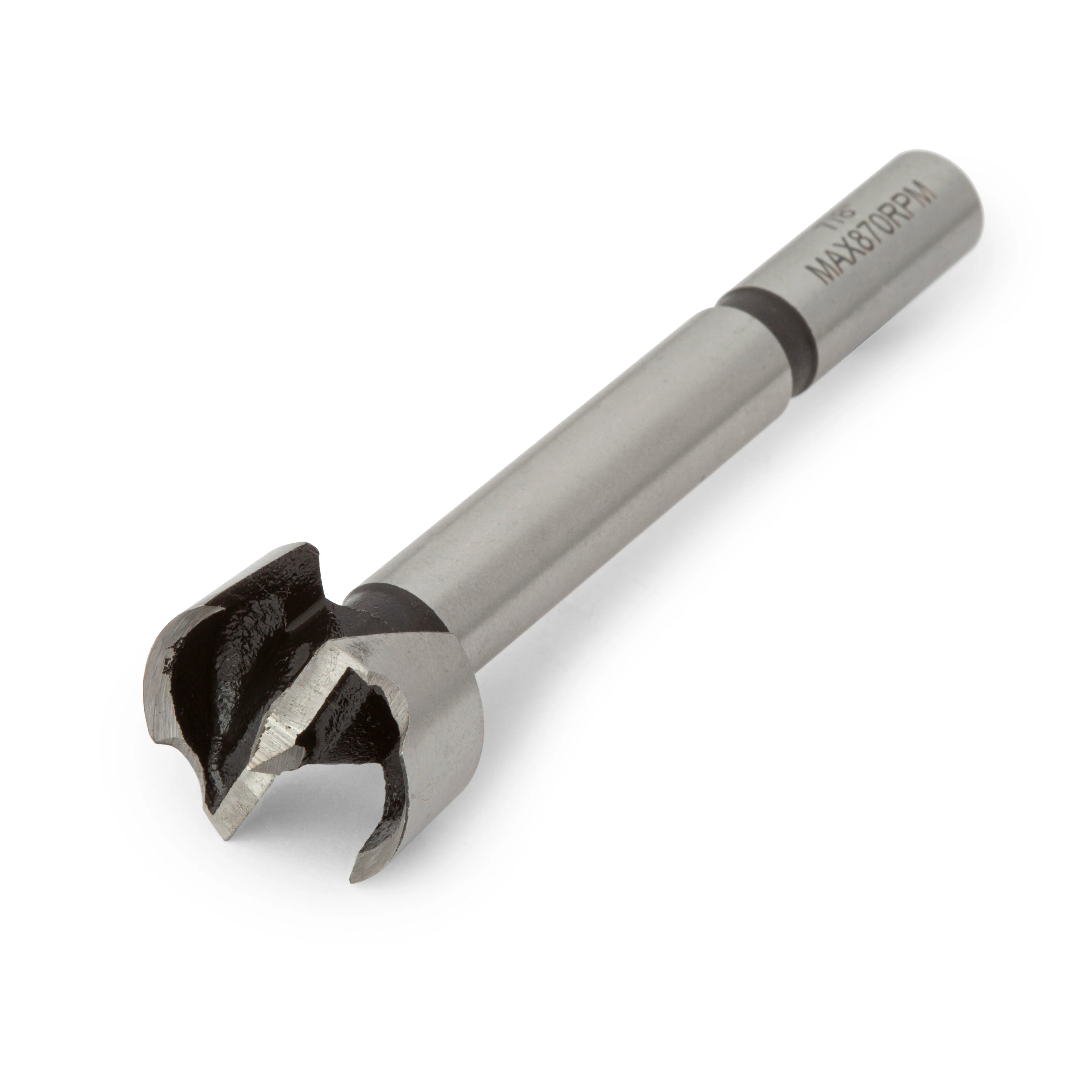 <p>Wood drill bit with flat cutting face and rim used to bore clean, flat-bottomed holes, typically sized 3/8 to 2 inches in diameter.</p>