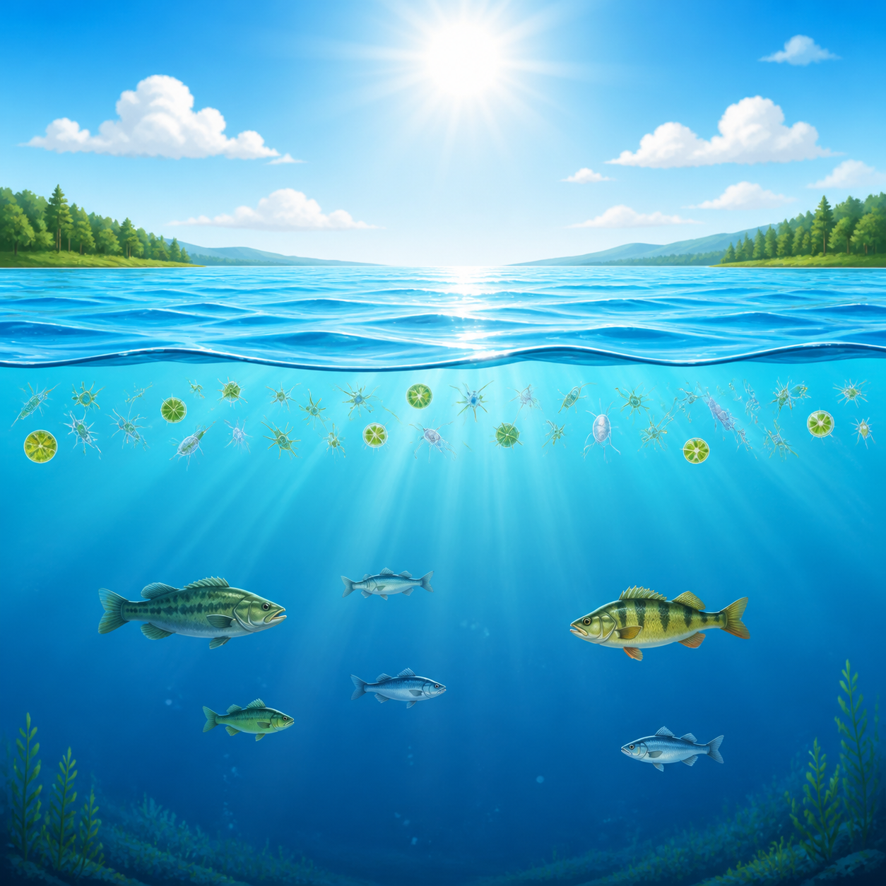 <p>The area of a lake away from the shore where plankton float near the surface.</p>