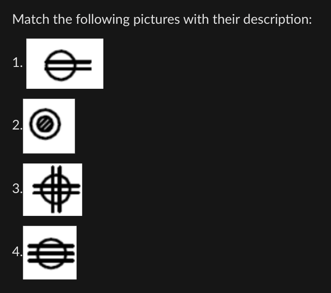 <p><span>Match the following pictures with their description:</span></p><p>Use drawing E1 Electrical Power Plan.</p>