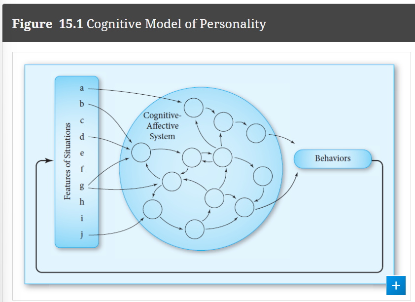 <p>Cognitive variables are part of a complex system that links the situations we encounter with our behavior. An oversimplified illustration of this process is shown in <span>Figure 15.1</span>. How we react to features in the environment, and even whether we notice these features, depends on our cognitive structures. Once perceived, various mental representations—such as expectations, values, and goals—interact with one another to determine how we respond to the situation. Notice also that, as in some of the social learning models, our behavior can then affect the situation.</p><p>How do we explain individual differences within this cognitive framework?<span> </span>The answer is that each of us possesses a different set of mental representations.<span> </span>In addition,<span> </span>how easily we access certain kinds of information stored in memory varies from individual to individual.<span> </span>As a result,<span> </span>two people often react to the same situation differently.<span> </span>What one person hears as a clever retort someone else might take as an insult.<span> </span>A Christmas tree will remind one person of religious values,<span> </span>another of family and seasonal joy,<span> </span>and a third of sad memories from childhood.</p>