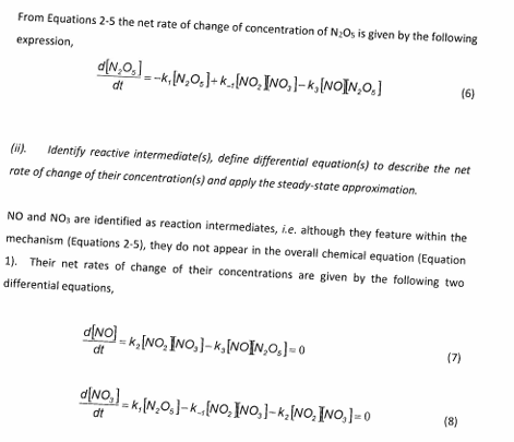 <p>1st order usually so use its equation for integrated </p><p> the rxn goes A → B → C with the arrows being k1, k2, and k3 if not given.</p><p>after the step in the image we will sub in 7 and 8 into 6</p>