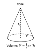 <p>V = (1/3)πr²h</p>