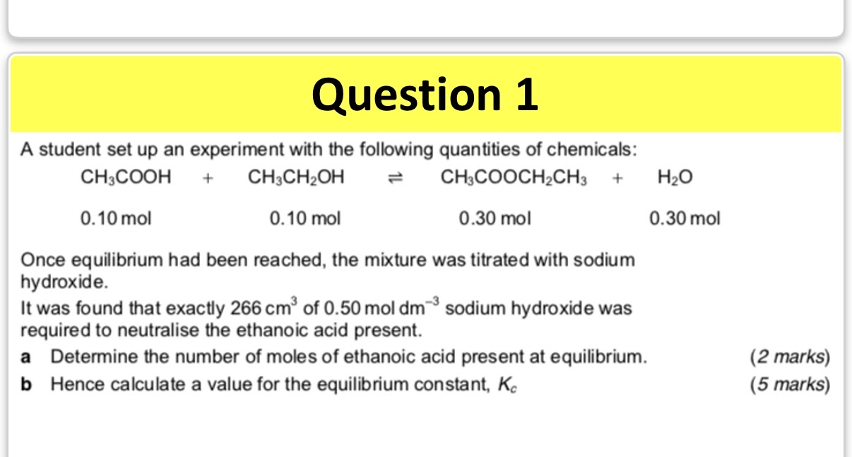 <ol><li><p>Answer image q?</p><p>Note: When the total moles of reactants = the total moles of products, the volume of each chemical species can cancel out. Therefore, there is no need to calculate the concentration.</p></li></ol><p></p>