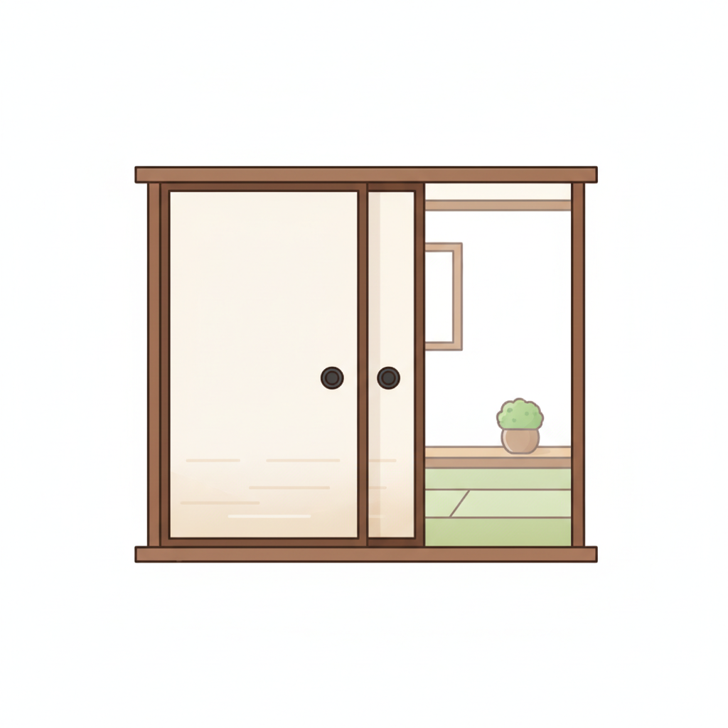 <p>cửa kéo<br><br>わしつにふすまがあります。</p>