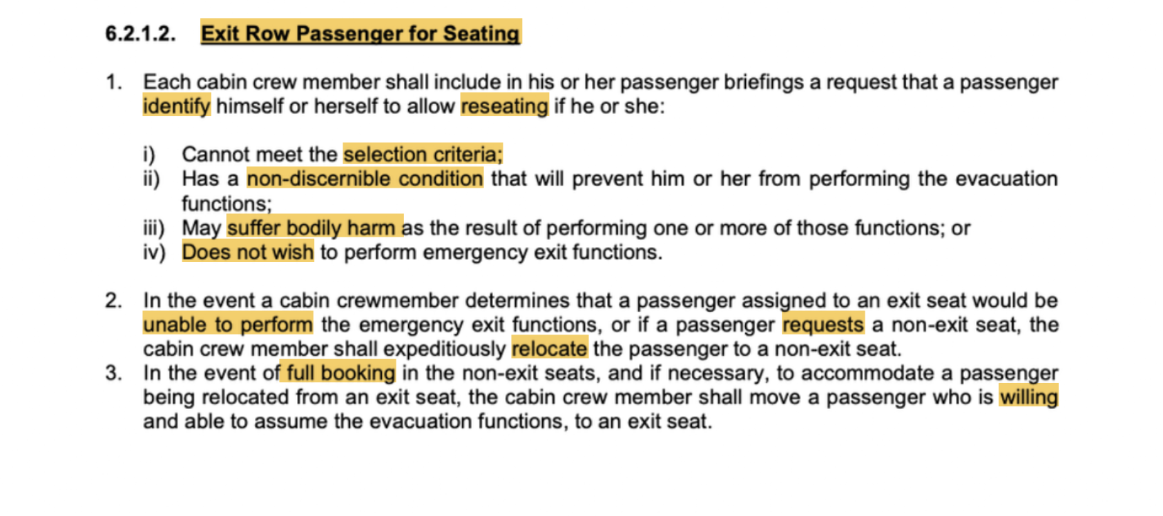 <p>EXIT ROW PASSENGER FOR SEATING</p>