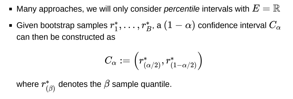 <p>Note: when constructing confidence intervals for $$\theta$$ in $$U[\theta_0, \theta_1]$$, can never obtain more extreme values than $$min_{i}(X_{i})$$ and $$max_{i}(X_{i})$$, confidence intervals will be too high or too low</p>