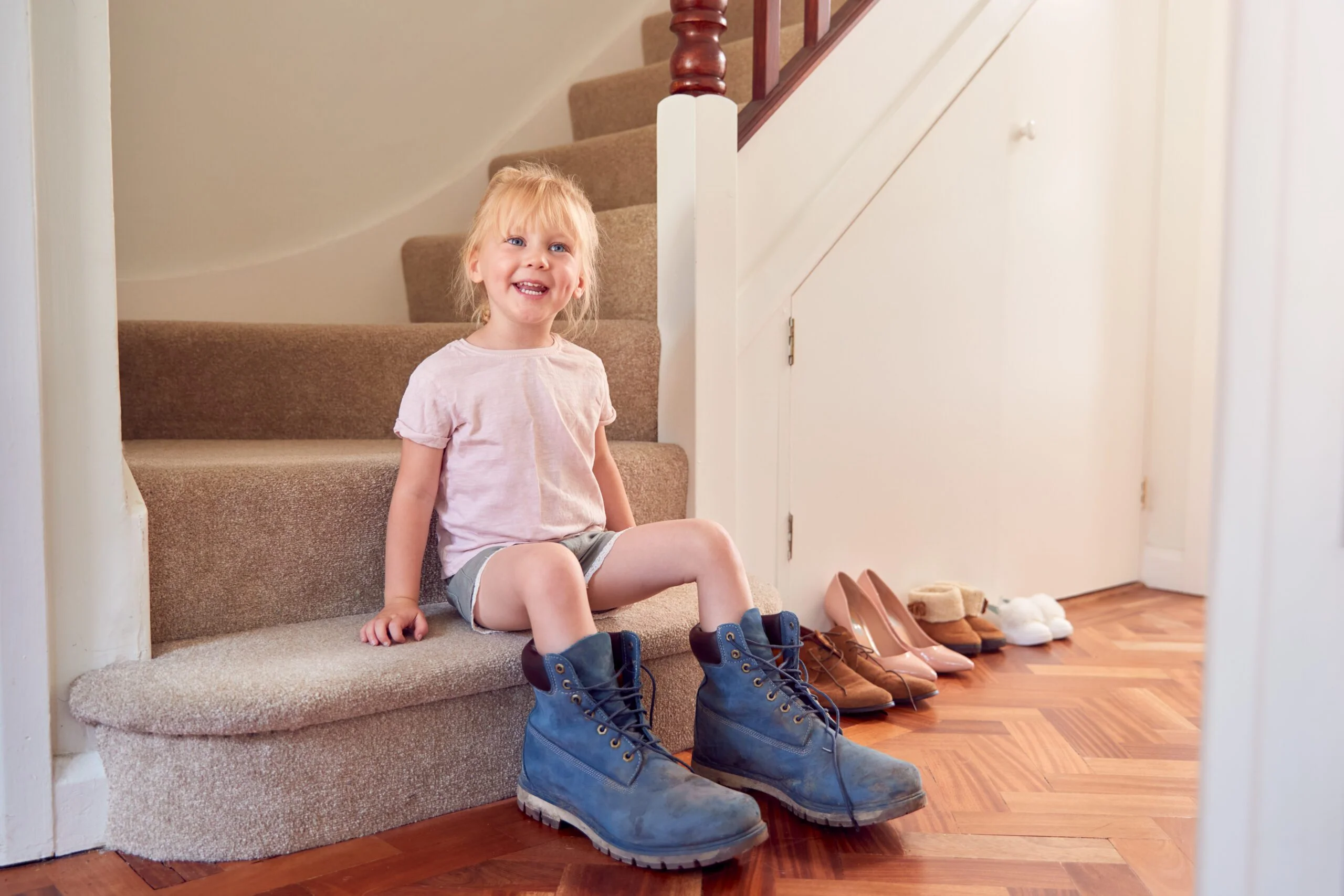 <p>wearing shoes/shoed</p>