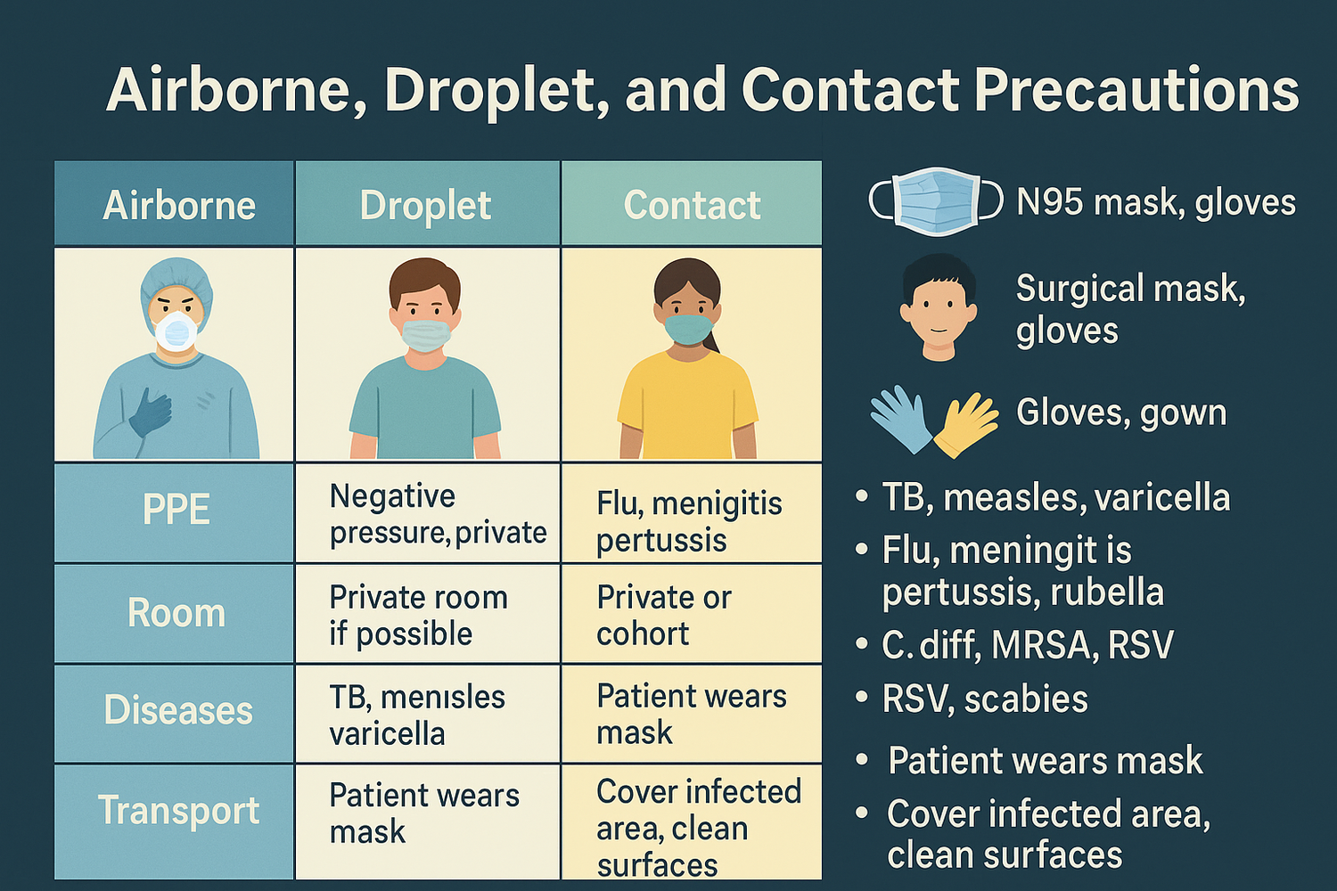 <p>Sneezing, surgical mask, and diseases like influenza, meningitis </p>