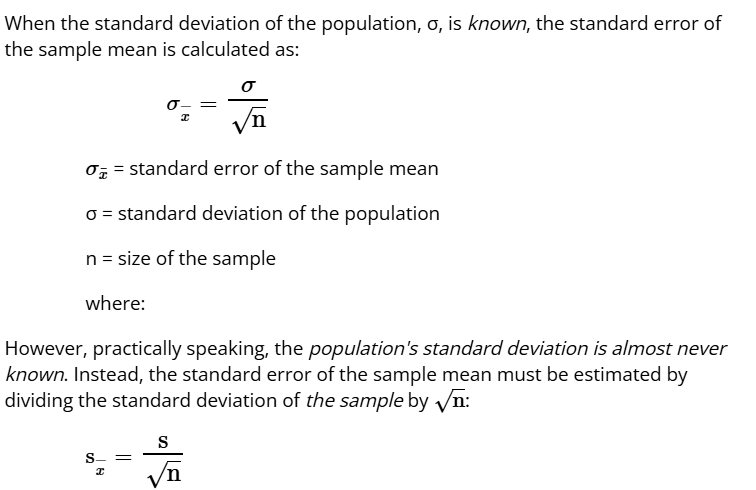<p><span>the standard deviation of the distribution of the sample means</span></p>