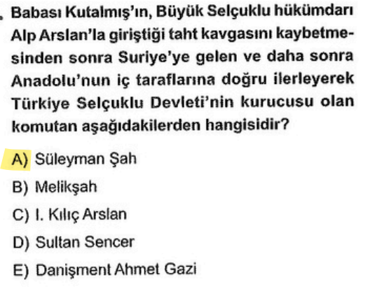 <p>Kutalmışoğlu Süleyman Şah, İznik'i alarak devleti kurmuştur.</p>