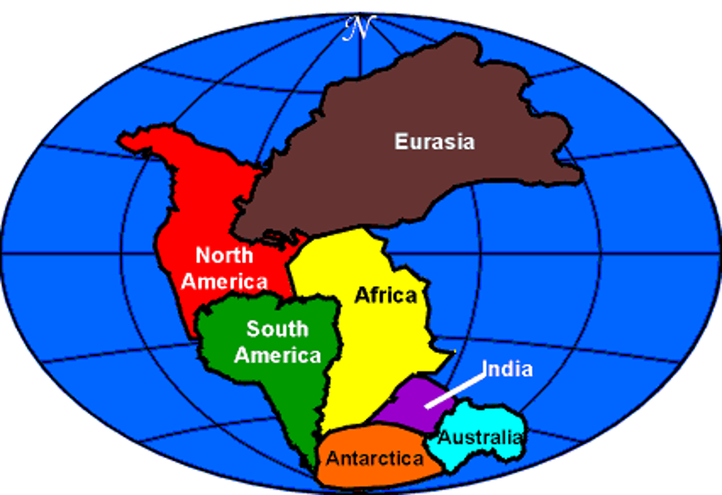 <p>Triassic 200 million years ago. The Tethys Sea is created between Laurasia (north) and Gondwanaland (south and east)</p>