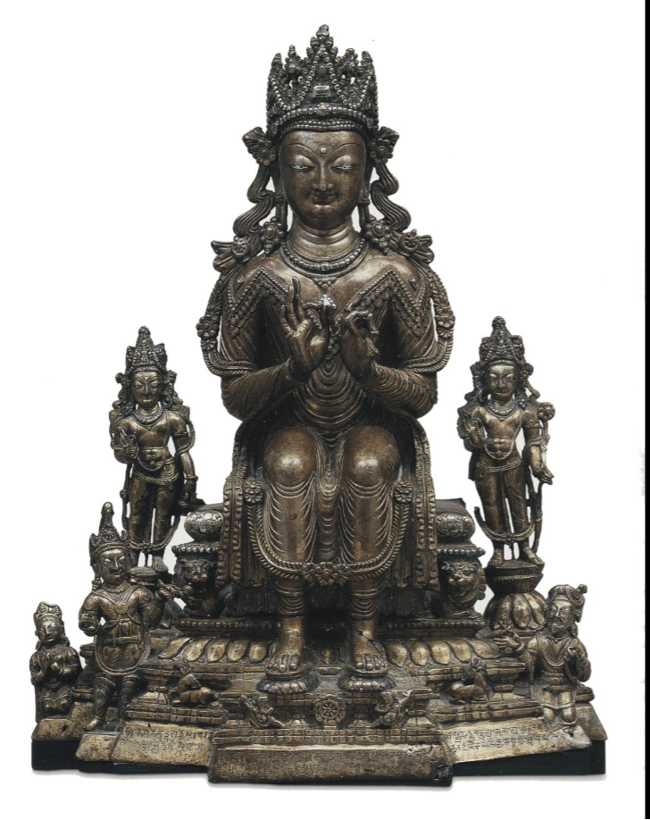 <ul><li><p><span style="background-color: transparent;">Over time, Buddha becomes increasingly conceived as cosmic, transcendent</span></p><ul><li><p><span style="background-color: transparent;">No longer just a human teacher, now king of the dharma realm</span></p></li></ul></li><li><p><span style="background-color: transparent;">Also representational of the human desire to make more merit through making offerings/adorning him </span></p></li></ul><p></p>