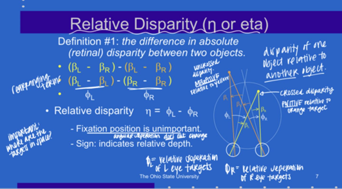<p>The difference in the angles of binocular parallax</p>