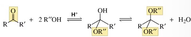 <p>First a hemiacetal and then an acetal</p>