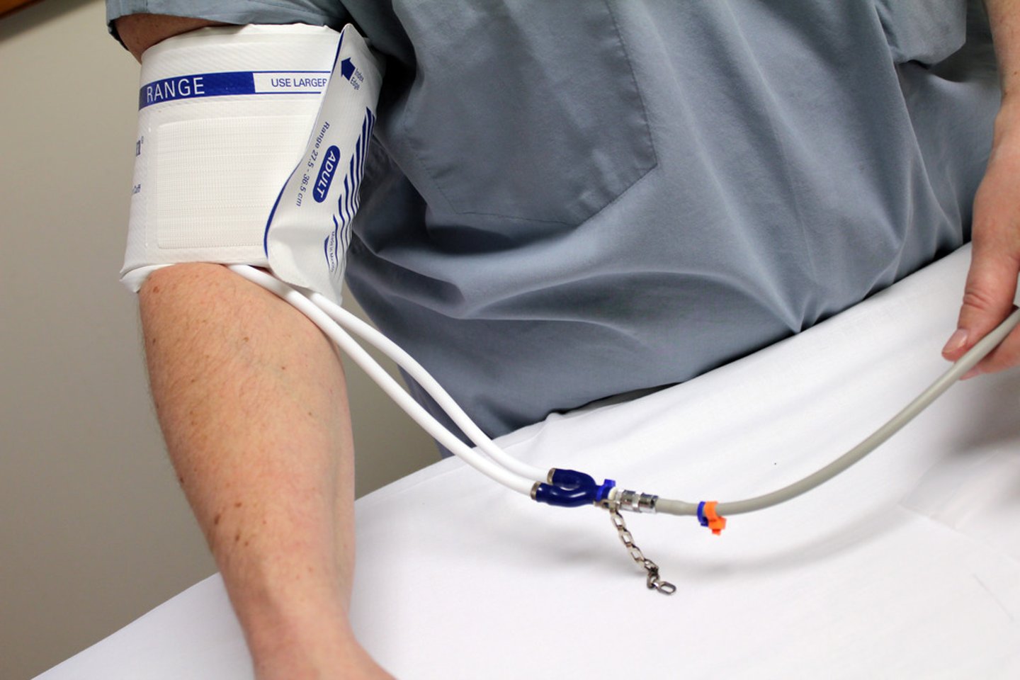 <p>inflatable cuff to restrict blood flow for indirect BP measurement</p>