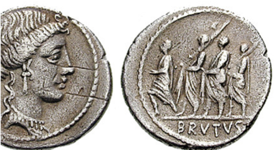 <p>Depicts Lucius Junius Brutus who helped overthrow Tarquinius Superbus, the last king of Rome. Traditionally one of its first two consuls</p>