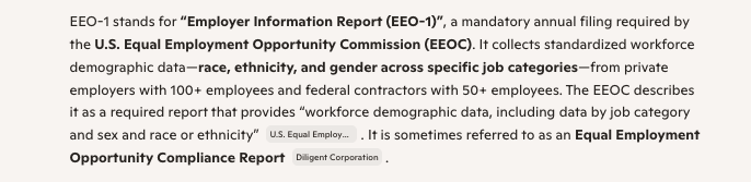 <p>Invesco does not publish their EEO-1 <strong>workforce diversity report, </strong>which is a major gap because EEO‑1 disclosure is now considered baseline transparency for providing “workforce demographic data, including data by job category and sex and race or ethnicity”</p>